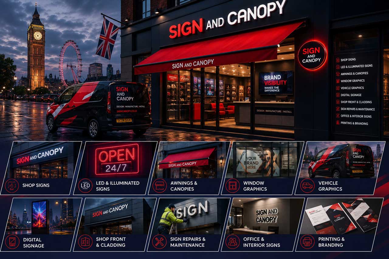 sign and canopy